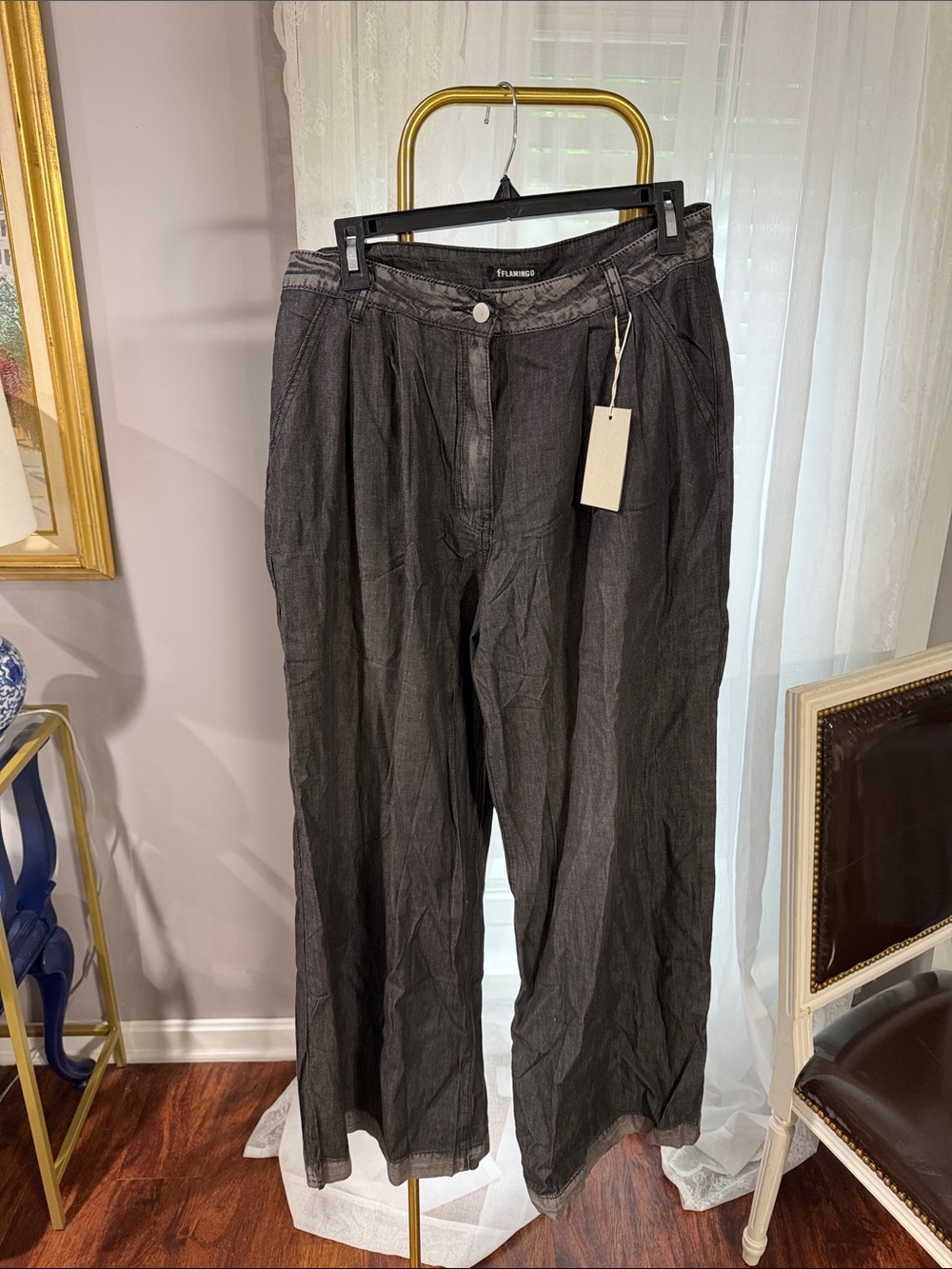 Women's Black Wide-Leg Cotton Pants